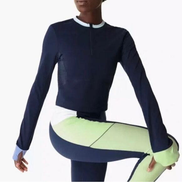 Sweaty Betty power half zip crop workout top long sleeved large colorblock - Picture 2 of 11